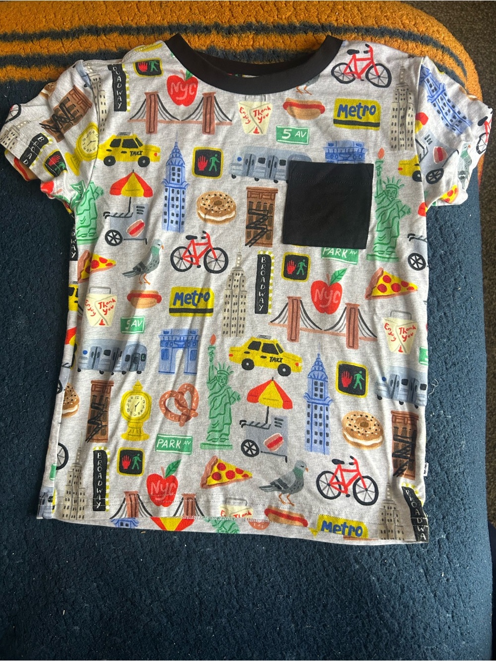 Little Sleepies Grey NYC Graphic Short Sleeve Tee with Black Pocket